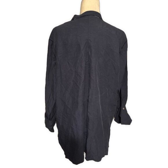 kobi halperin Solid navy Blue marni long sleeve button down Linen Top Large - Picture 2 of 6